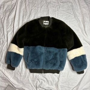 Apparis Faux Fur Coat Brown Blue M
